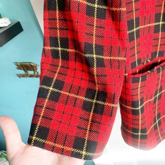 Saag Harbor Vintage Schoolboy Wool Blend Plaid Blazer Velvet Collar 16 Academia - Picture 6 of 13